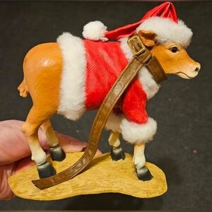Vintage Christmas Santa Cow Figurine By PDL approx 5 1/2” X 6”